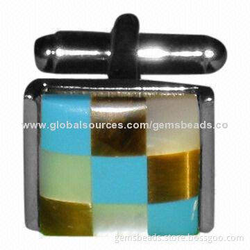 Stainless Steel Cufflink with Gemstone, 25mm Size